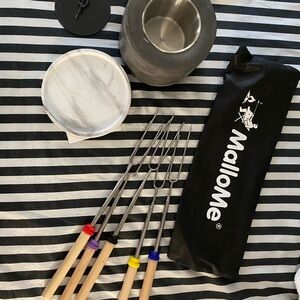 Marshmallow Roasting Sticks Set with Black and Silver Fire Pit
